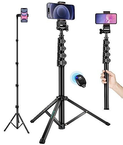 Nineigh Phone Tripod, 70" Selfie Stick Tripod Stand Cell Phone Tripods with Remote Phone Holder Carry Bag, Aluminum Alloy Selfie Stick Tripods, Compatible with iPhone Samsung GoPro Smartphone | Amazon (US)