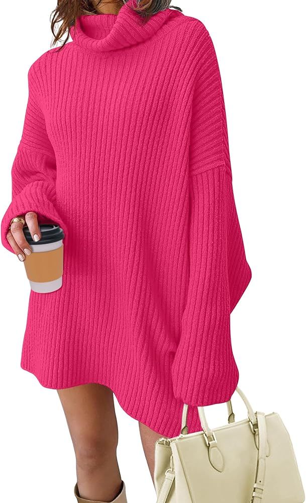 MEROKEETY Women's 2023 Turtleneck Long Sleeve Pullover Sweater Top Oversized Split Ribbed Knit Mi... | Amazon (US)