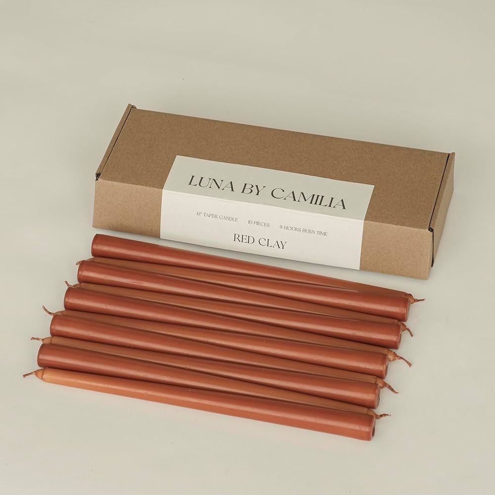 10 Pieces Luna By Camilia 12 Inch Taper Candles, Wedding & Events Taper Candles… (Red Clay) | Amazon (US)