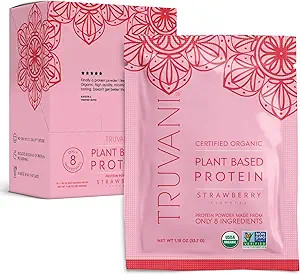 Truvani Vegan Pea Protein Powder | Strawberry | 20g Organic Plant Based Protein | 10 Travel Packe... | Amazon (US)