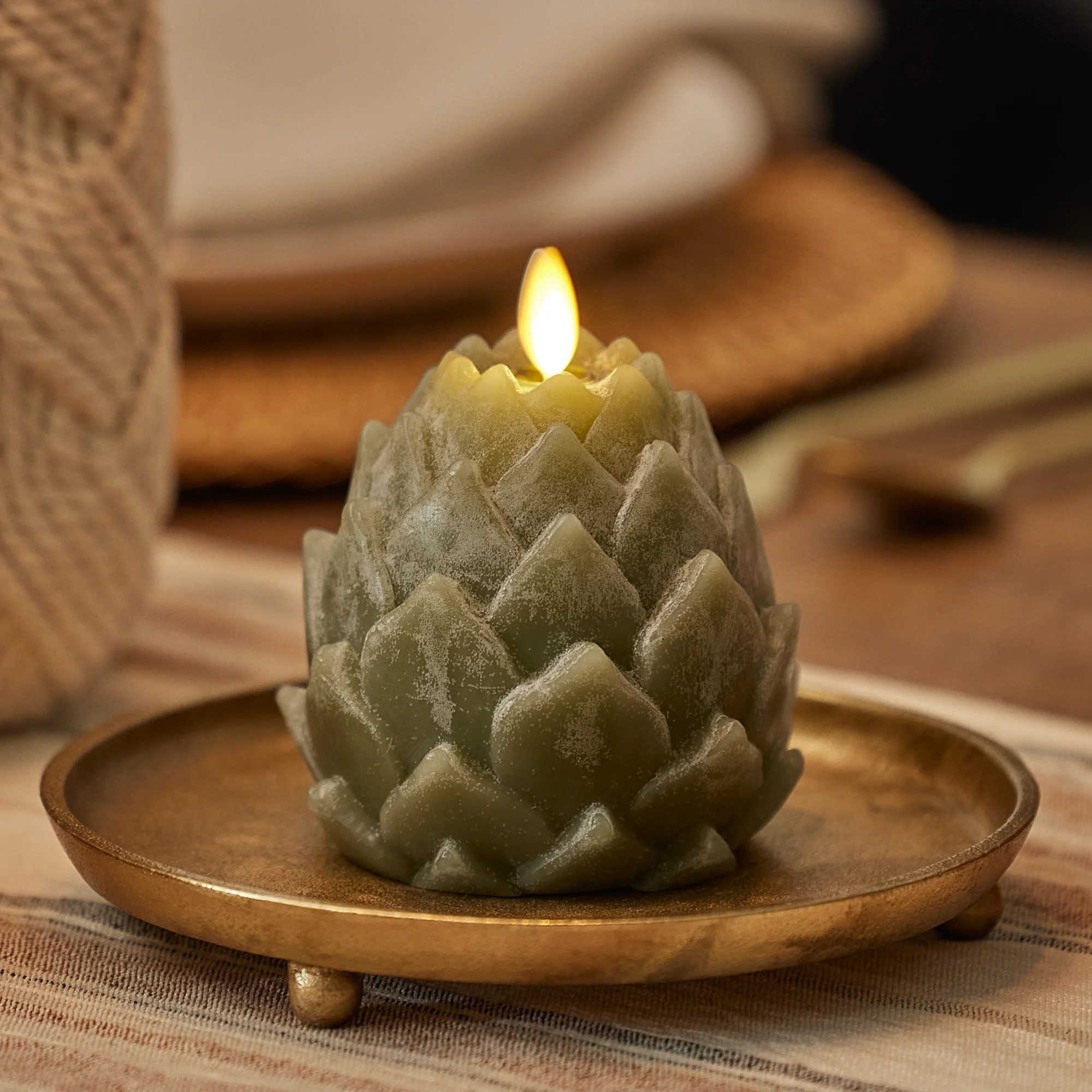 Loden Green Chalky Flameless Candle Artichoke | Luminara