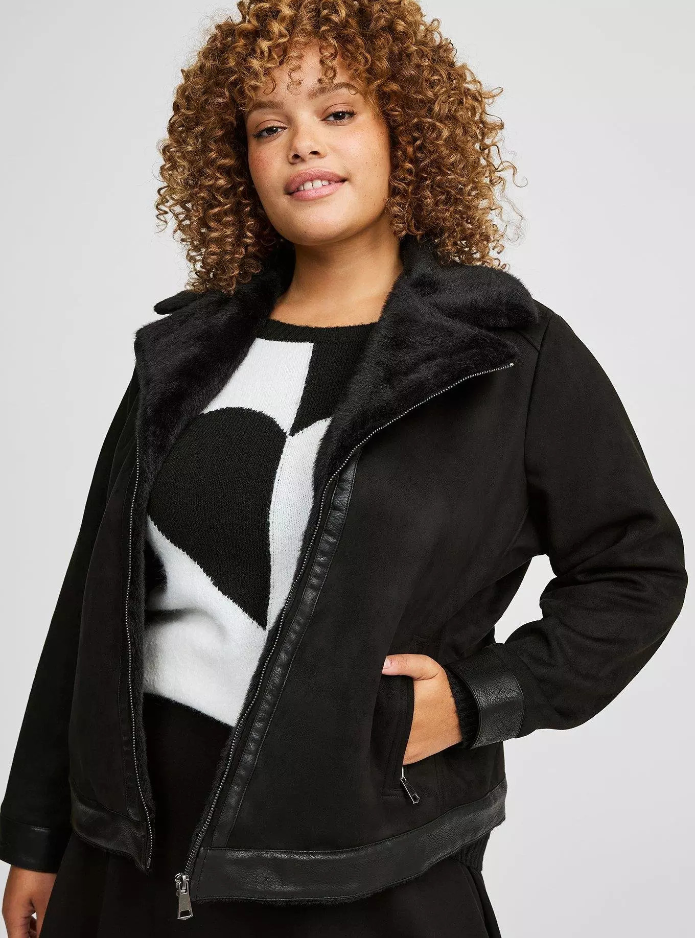 Faux Suede Fur-Lined Moto Jacket | Torrid (US & Canada)