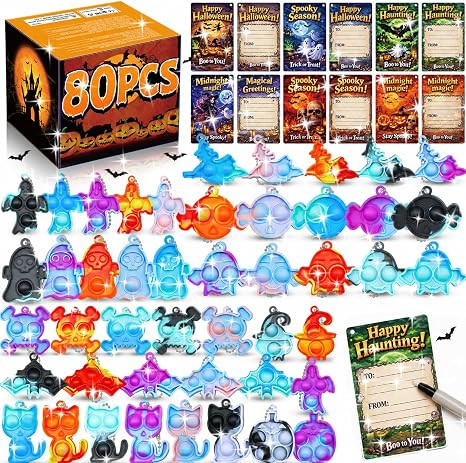 80Pcs Halloween Pop Keychain Fidget Toys for Kids, Bulk Party Favors | Amazon (US)