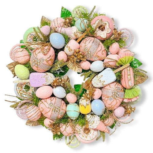 Holiday Tree Easter Pastel Sweet Wreath – Handcrafted Easter Wreath with Jeweled Eggs, Popsicles & Ice Cream Accents for Playful Easter Decor | Amazon (US)