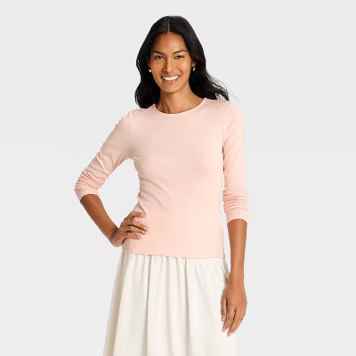 Women's Refined Ribbed Top - A New Day™ Tan Striped 4X | Target