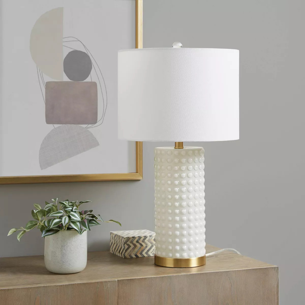 Grace Ivy Textured Dot Table Lamp (Includes LED Light Bulb) White/Gold - Ink+Ivy | Target