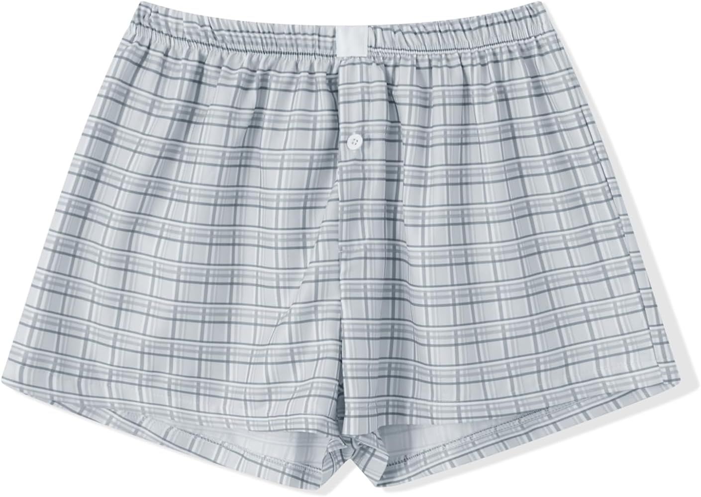 Women Y2k Pajamas Shorts Micro Button Boxers Elastic Waist Cute Pj Bottoms Summer Plaid Lounge Sh... | Amazon (CA)
