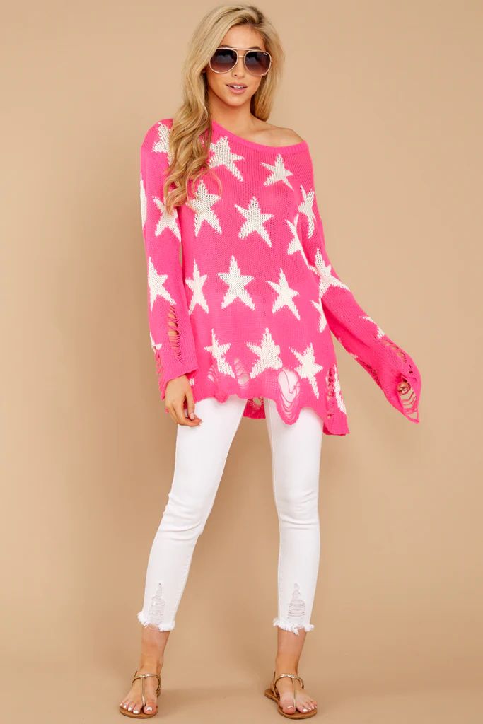 All Night Long Hot Pink Star Sweater | Red Dress 