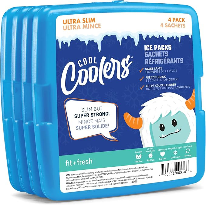 Cool Coolers by Fit + Fresh, 4 Pack Slim Ice Packs, Space Saving Reusable Ice Packs for Lunch Box... | Amazon (US)