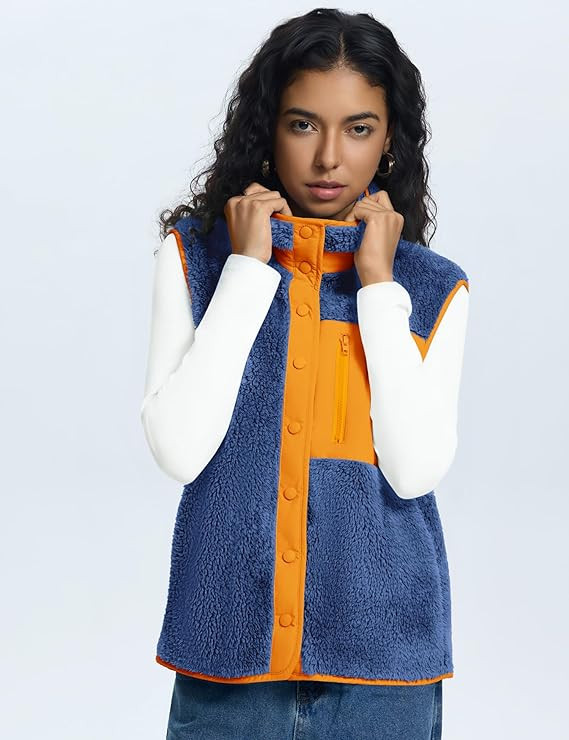 Rapbin Vests for Women Lightweight Stand Collar Sherpa Fuzzy Fleece Vest Buttoned Sleeveless Jack... | Amazon (US)