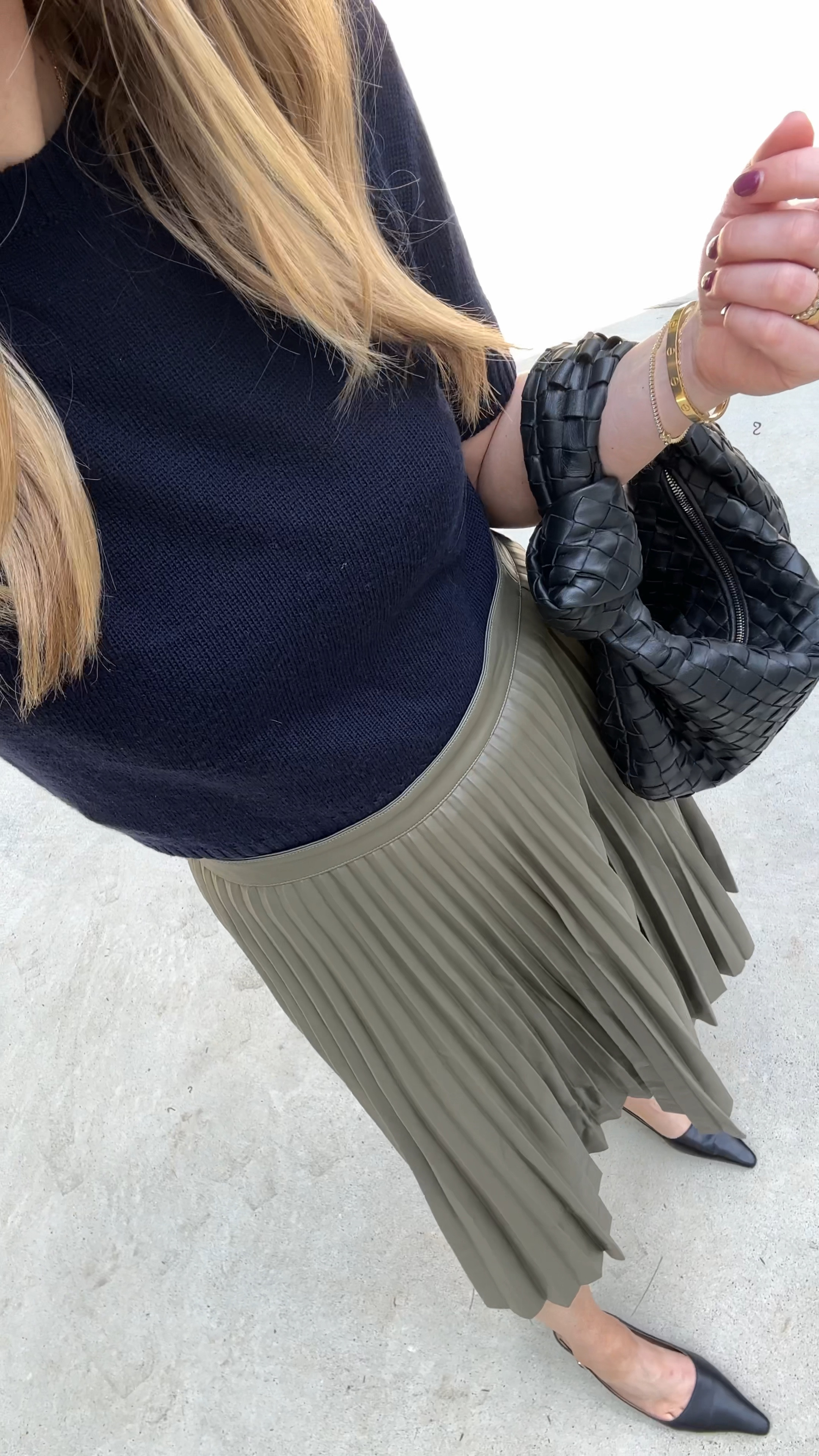 Fashion Jackson, fall outfits, pleated midi skirt, navy sweater, workwear @saks #sakspartner 

#LTKworkwear #LTKshoecrush #LTKstyletip