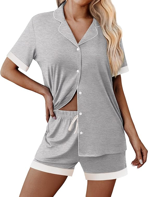 Ekouaer Womens Button Down Pajamas Set Short Sleeve Sleepwear 2026 Summer Soft 2 Piece Lounge Set... | Amazon (US)