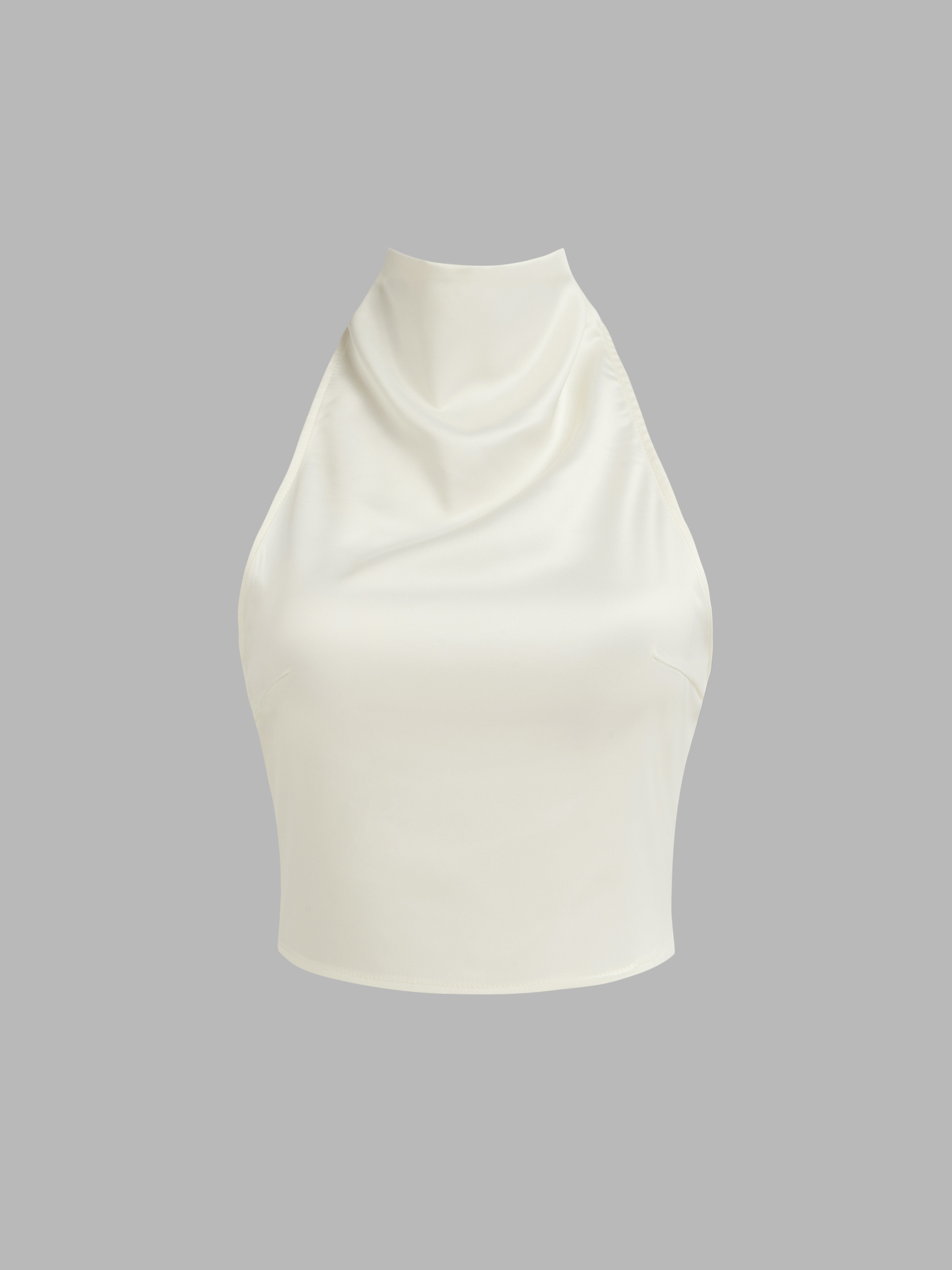 Halter Tops Woven Tie Back Halter Solid Crop Top For Date Picnic Vacation Holiday Beach | Cider