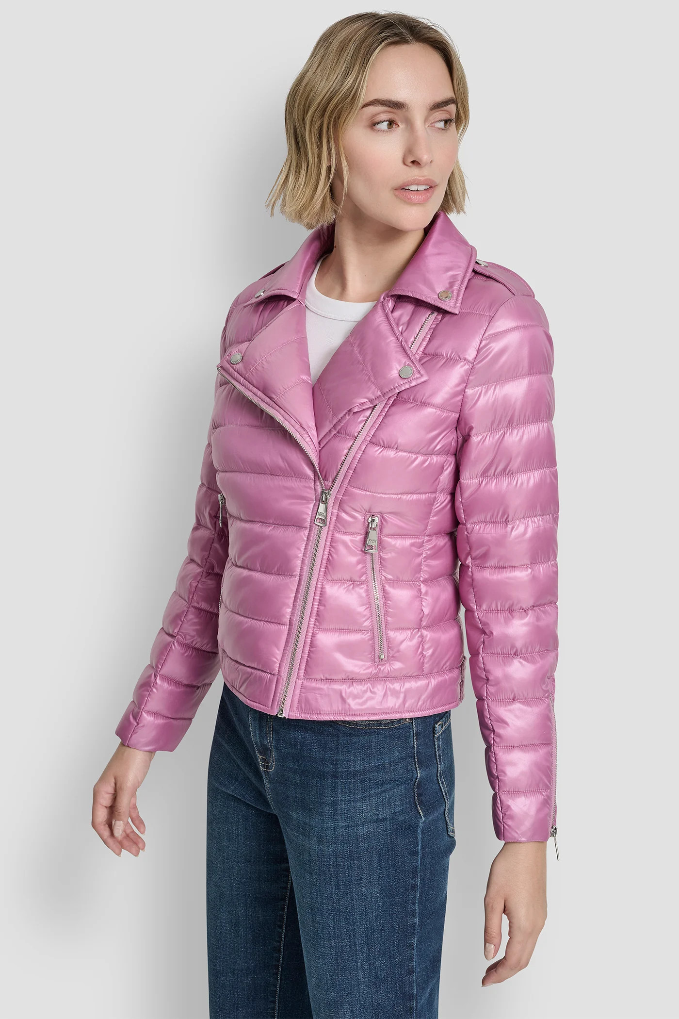 MOTO STYLE LIGHT WEIGHT PUFFER JACKET | DKNY