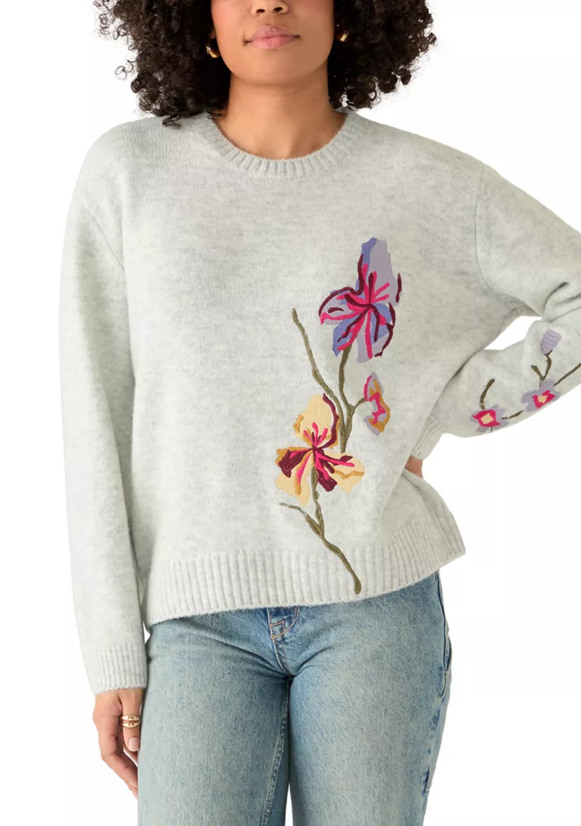 Women's Crew Neck Stitch Detail Floral Sweater | Belk