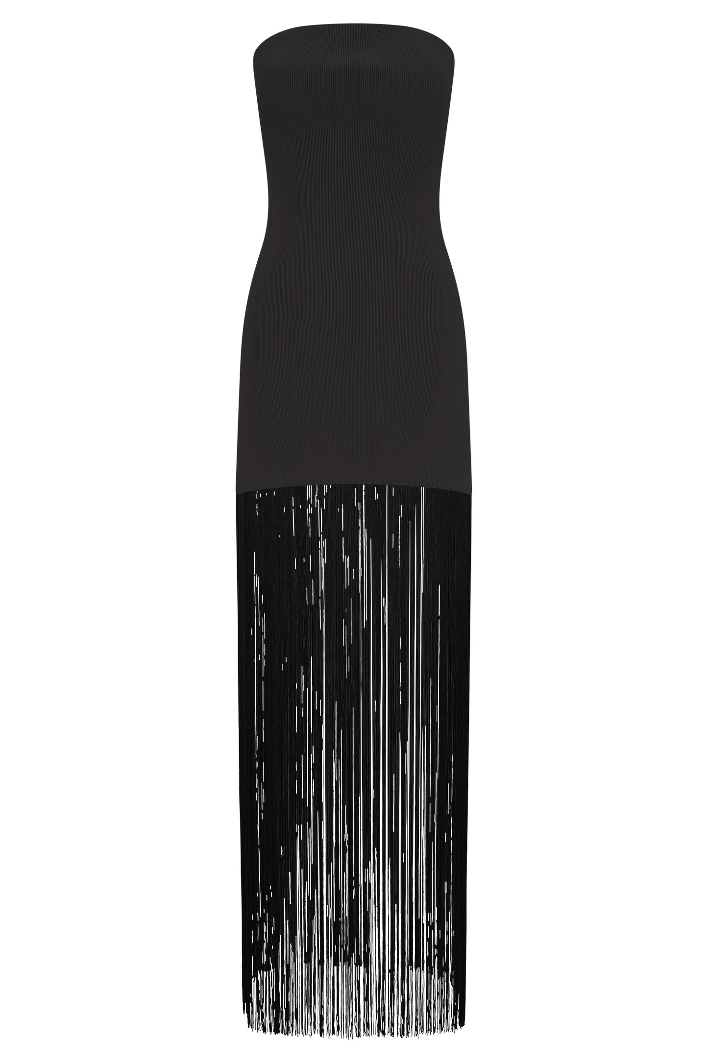 Fringe Bandage Knit Maxi Dress - Black | MESHKI US
