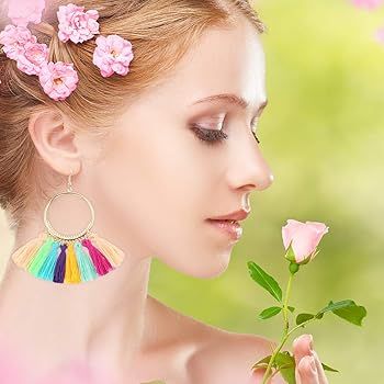 20 Pairs Colorful Tassel Earrings Long Layered Thread Ball Dangle Earrings Hoop Fringe Bohemian T... | Amazon (US)