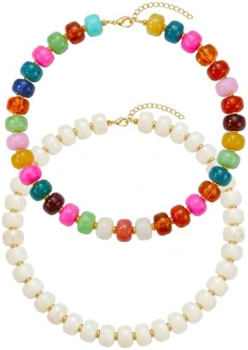 Dodder 2 Pcs Chunky Beaded Necklace for Women, Big Resin Bead Statement Necklace Jewelry Accessor... | Amazon (US)