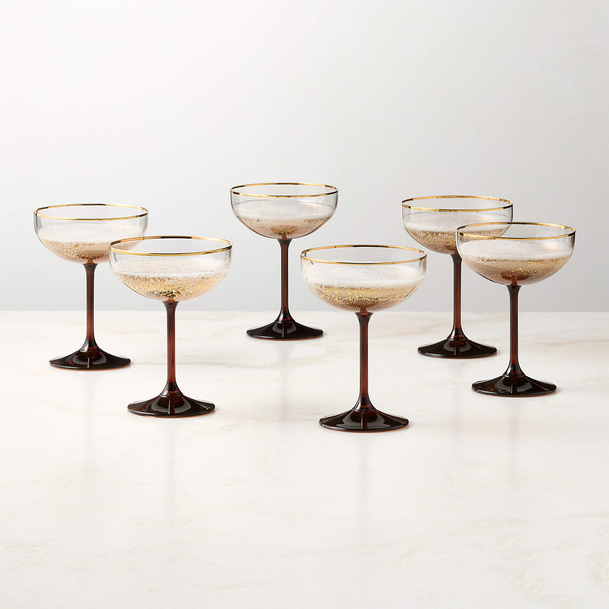 Marie Red with Gold Rim Coupe Glasses Set of 6 + Reviews | CB2 | CB2