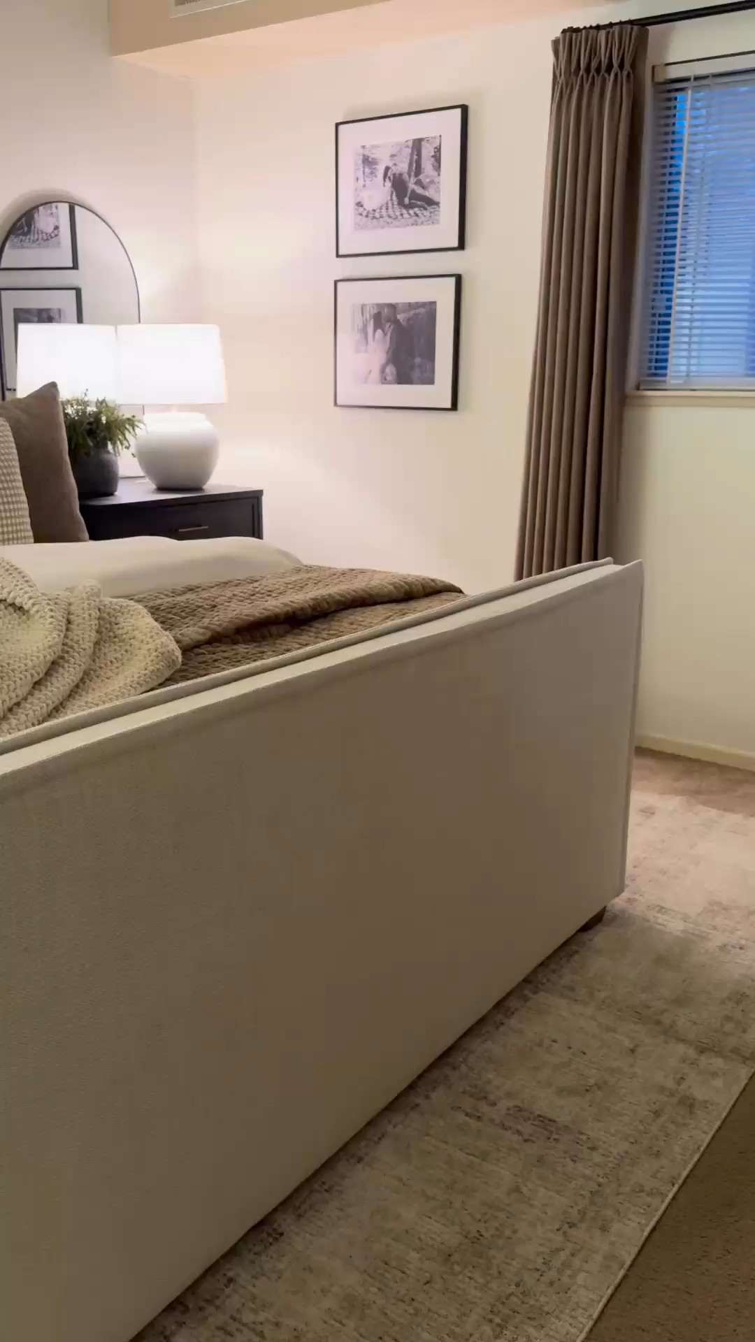 Upholstered bed, beige bed, neutral bed, wayfair bed, brown curtains, gingham pillow cover, brown pillow cover, plaid rug, neutral rug, Loloi rug, oak dresser, Sausalito dresser, black nightstand, gallery wall, framed art, knit blanket, natural blanket, sand sheets, quince bedding, brown velvet quilt, evergrace bedding, quince bedding

#LTKSaleAlert #LTKSeasonal #LTKHoliday