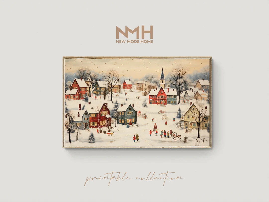 Christmas Town 01 / Frame TV Art / Vintage Oil Painting / Holiday Printable Artwork / Downloadabl... | Etsy (CAD)