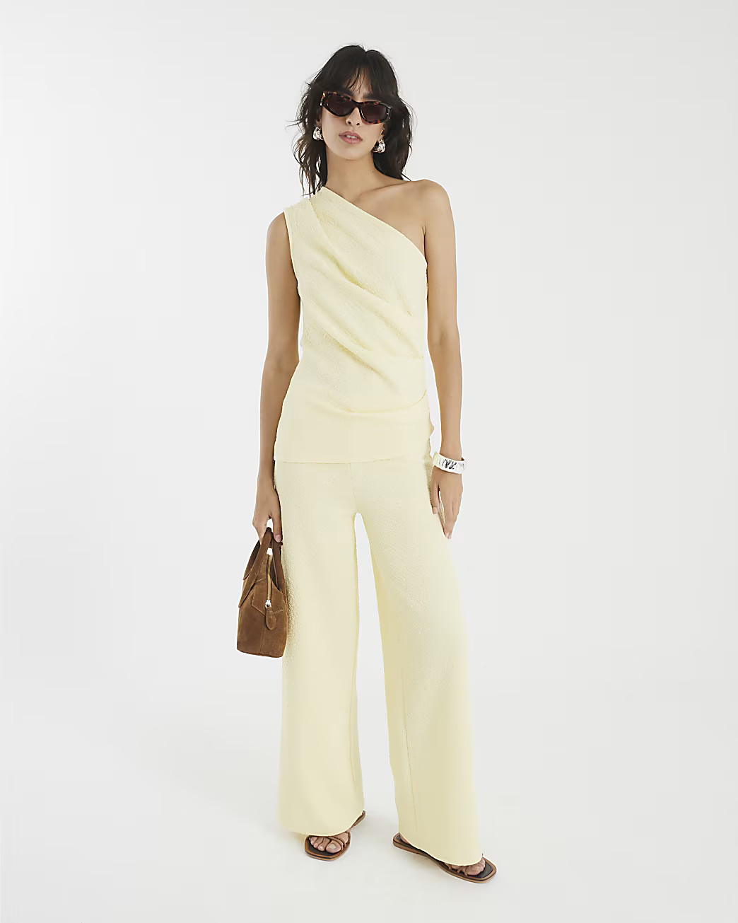Yellow Textured Sleeveless Asymmetric Top | River Island UK & IE