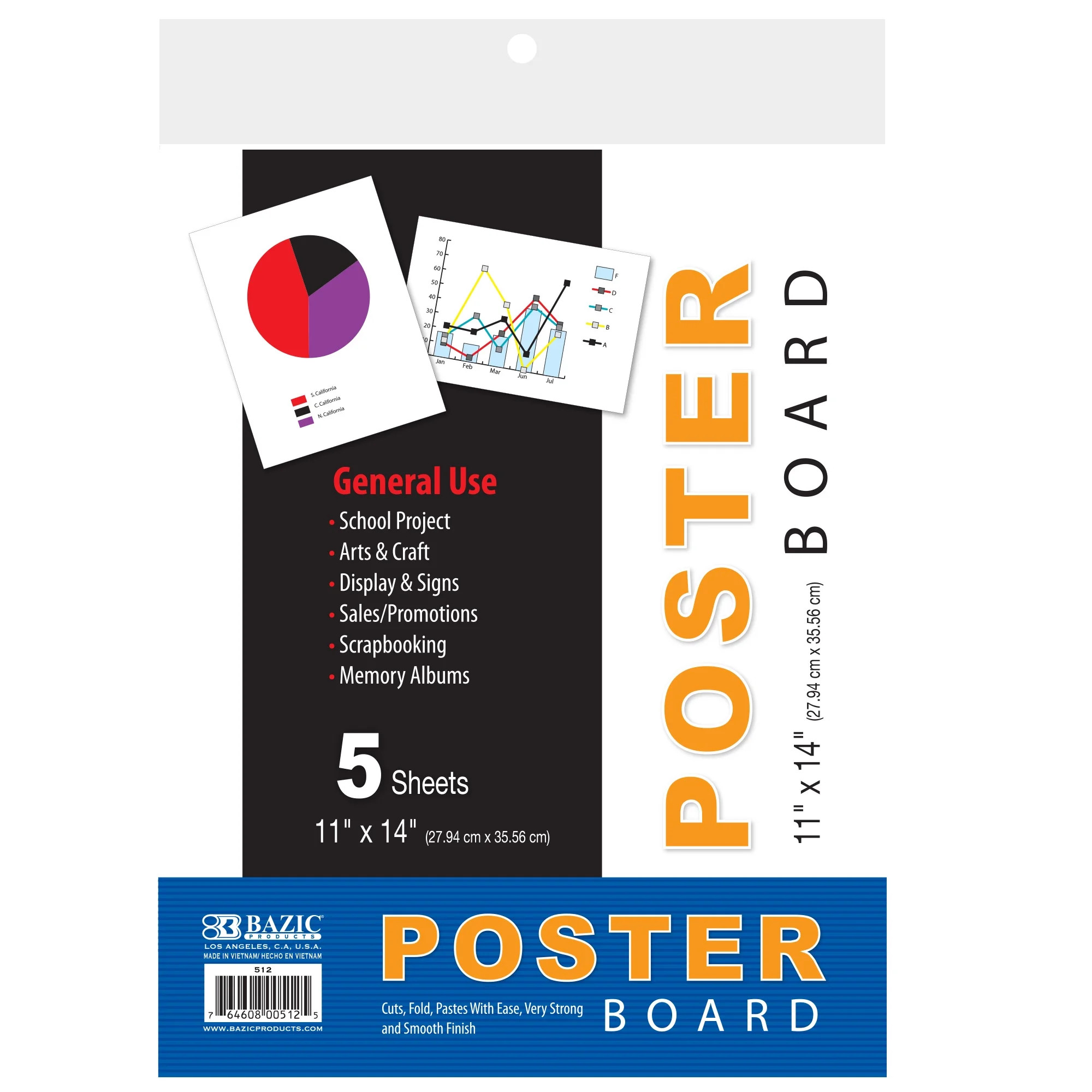 BAZIC White Poster Board 11" X 14", For School Craft, (5/Pack), 1-Pack | Walmart (US)