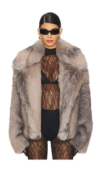 Lydia Faux Fur Jacket in Wolf | Revolve Clothing (Global)