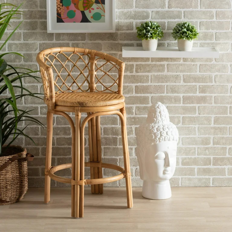 Baxton Studio Orchard Modern Bohemian Natural Brown Rattan Counter Stool | Walmart (US)