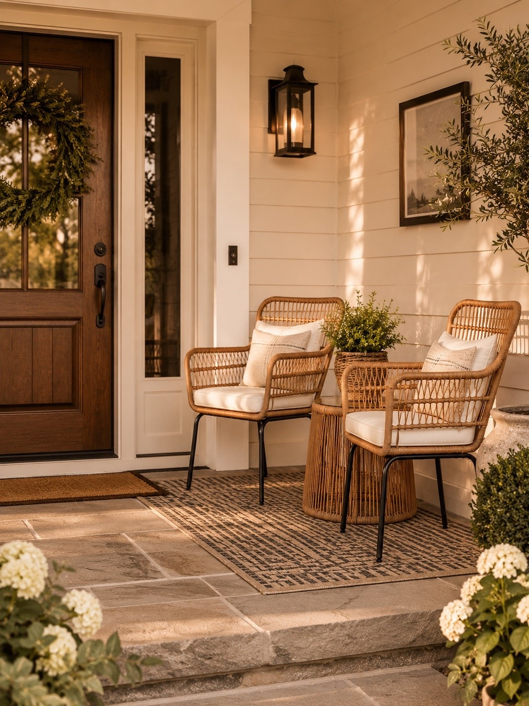 Front porch styling that instantly feels warm and welcoming 🤍✨

There’s something so timeless about a cozy pair of woven chairs styled beside a beautiful front door 🌿 The layered neutrals, soft textures, and warm lighting make this porch feel elevated while still feeling relaxed and inviting. I love how the natural wicker tones paired with the black accents create the perfect modern farmhouse look ✨

This is exactly the kind of cozy outdoor space that makes coming home feel extra special 🤍

Follow @farmtotablecreations on Instagram for more cozy home finds and elevated decor inspiration 🤍

#LTKHome #FrontPorch #PorchDecor #OutdoorLiving #ModernFarmhouse #EuropeanFarmhouse #NeutralHome #PatioInspo #CozyHome #HomeDecor #OutdoorStyling #McGeeAndCoStyle #FrontPorchDecor #LTKStyle #HomeInspo

#LTKHome #LTKSaleAlert