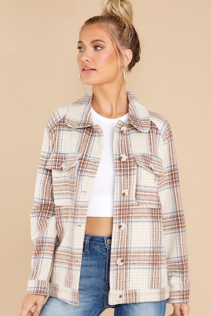 Steal My Heart Beige Multi Plaid Shacket | Red Dress 