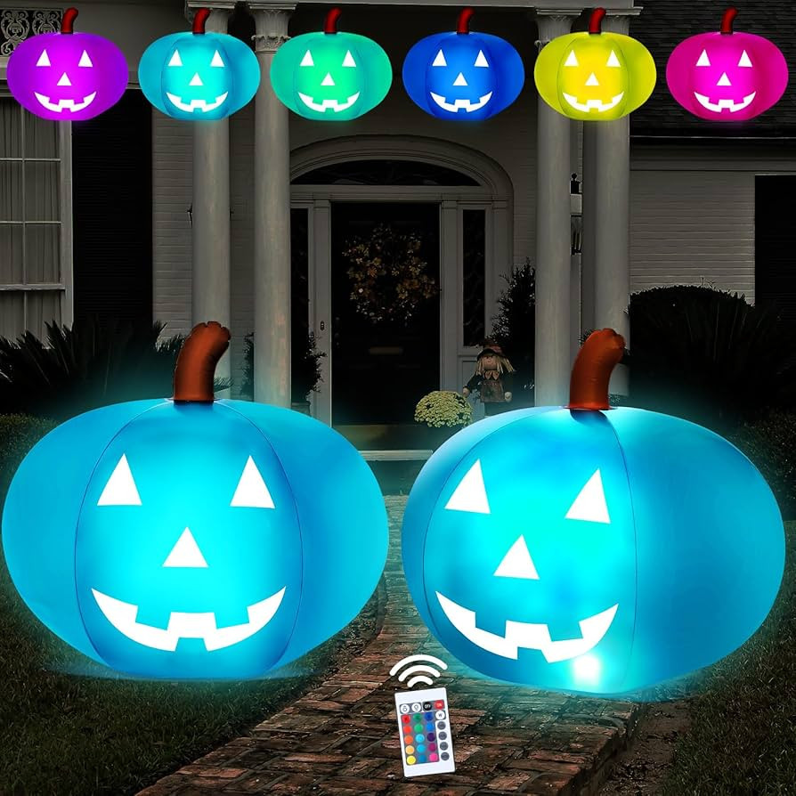 Retisee 2 Pcs 35" Halloween Giant Inflatable Pumpkin LED Teal Jack O Lantern Pumpkin Lights Indoo... | Amazon (US)