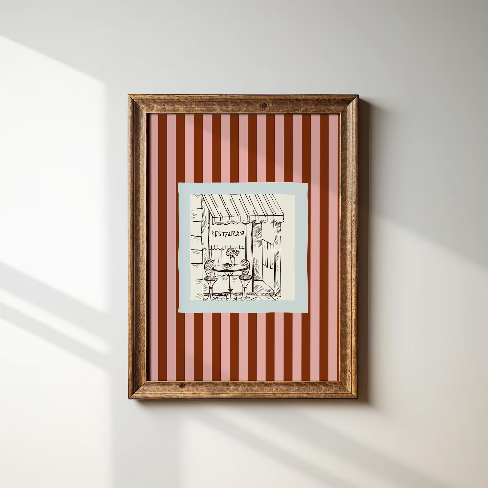 Maroon Pink Striped Restaurant Illustration Art Print, Vertical Portrait, INSTANT Digital Print, ... | Etsy (US)