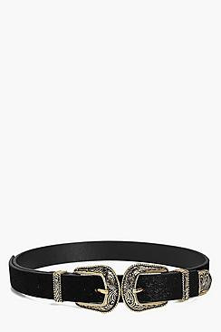 Engraved Double Buckle Belt | Boohoo.com (US & CA)