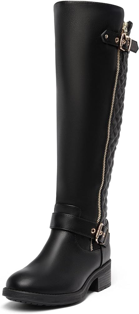 DREAM PAIRS Women's Wide Calf Knee High Boots, Low Stacked Heel Riding Boots,Utah-w | Amazon (US)