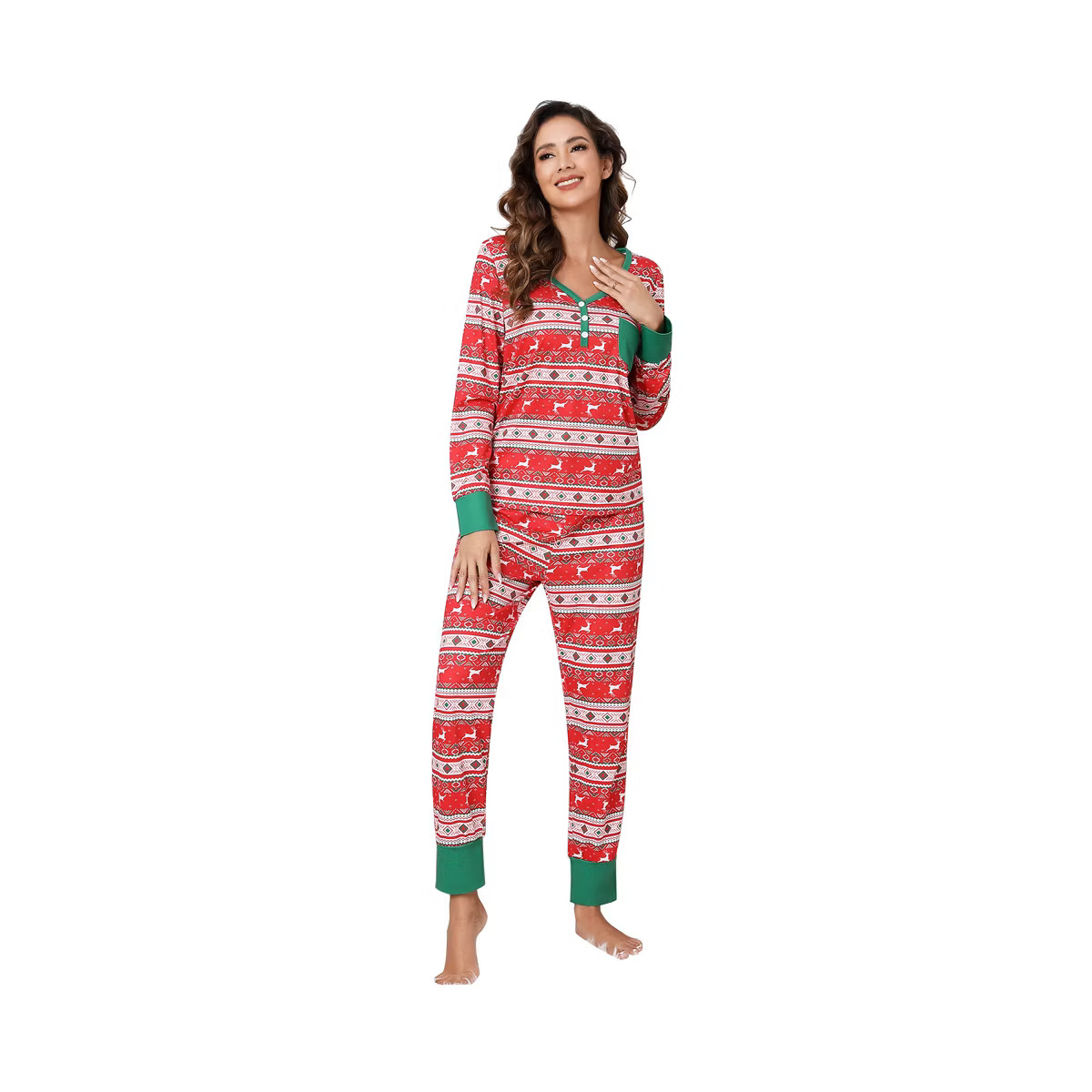 Christmas Pajamas for Women Front Button Neck V neck Holiday Pajamas with Chest Pocket | Target