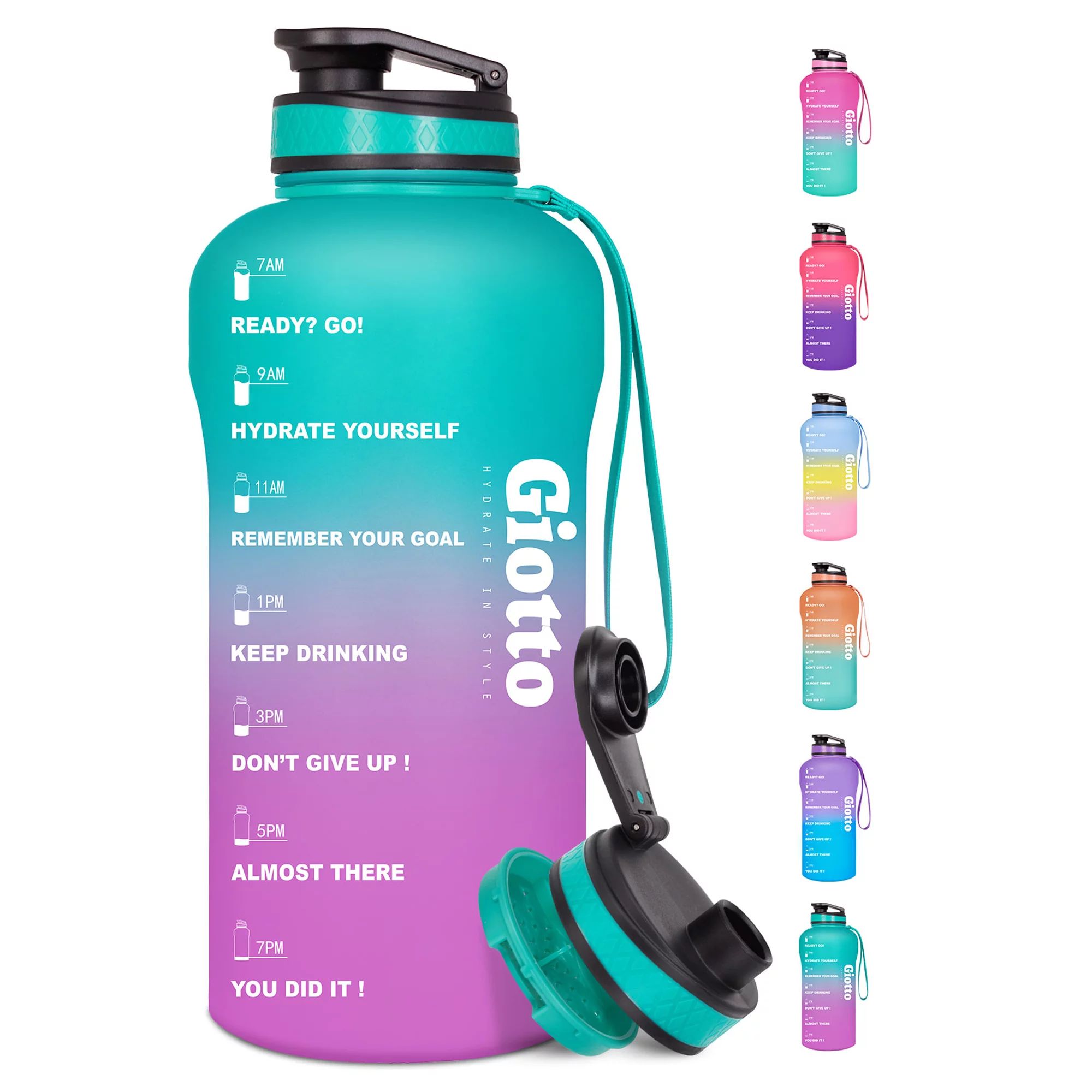 Giotto Large Half Gallon Motivational Water Bottle with Time Marker & Removable Strainer, 64 fl o... | Walmart (US)