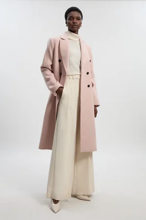 Wool Fitted Double Breasted Tailored Midi Coat | Karen Millen UK + IE + DE + NL