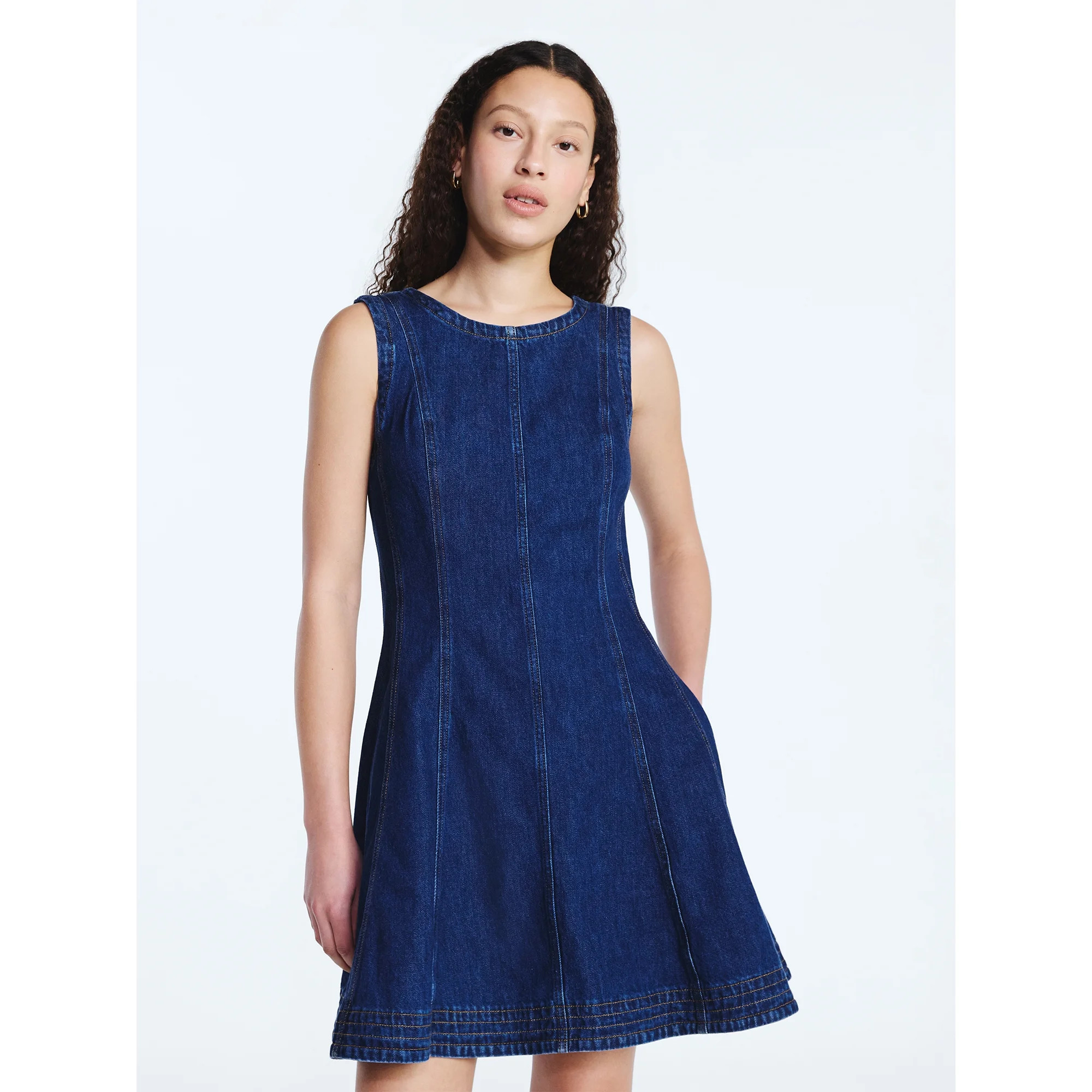 Free Assembly Women's and Women's Plus Sleeveless Denim Panel Mini Dress, Sizes XS-4X | Walmart (US)