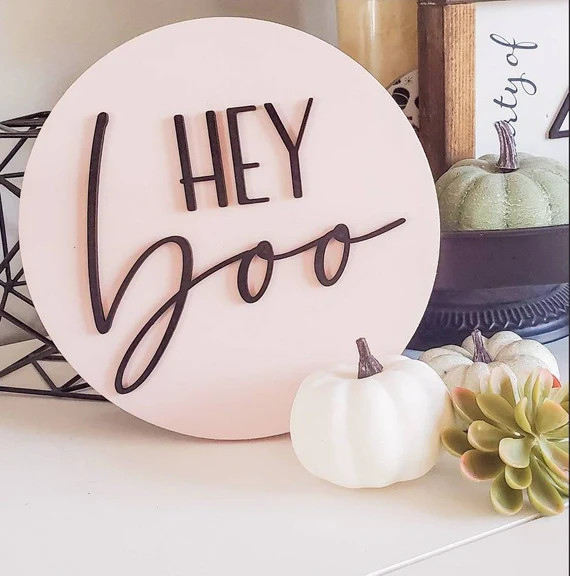 Hey Boo Halloween 3D Circle Wood Sign/ Fall Decor/ halloween Sign/ Fall Wood Sign/ Front Porch Si... | Etsy (US)
