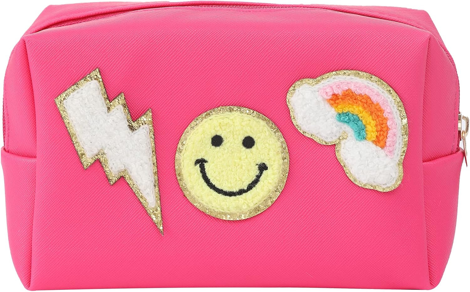 WALONER Preppy Patch Makeup Bag Leather Cosmetic Bag Small Makeup Pouch, Portable Waterproof Trav... | Amazon (US)