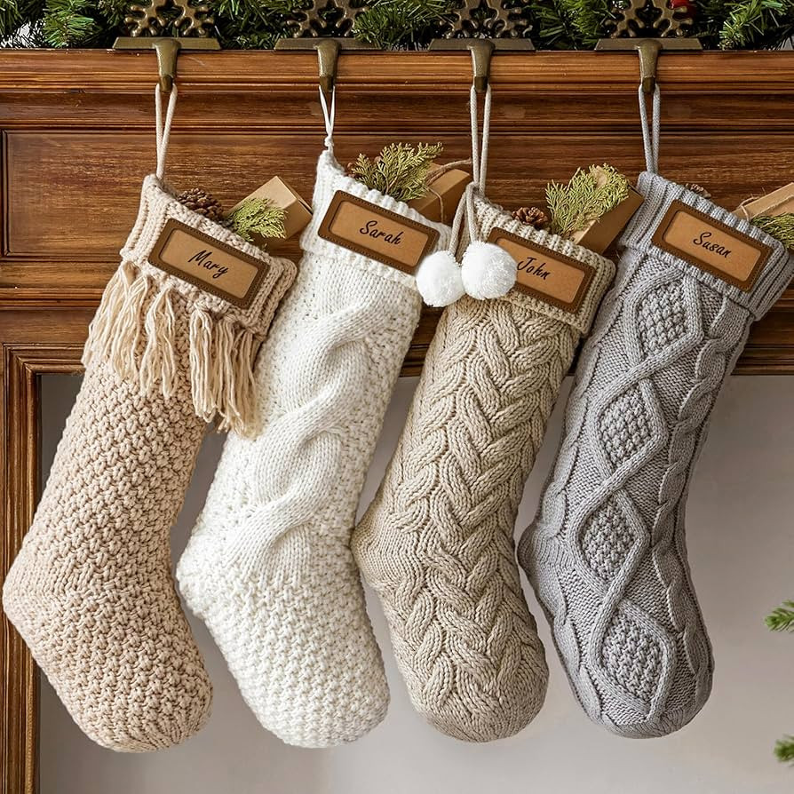 Personalized Knitted Christmas Stockings: 4 Pack 18 Inch Cable Knit Christmas Stockings, Cozy Han... | Amazon (US)