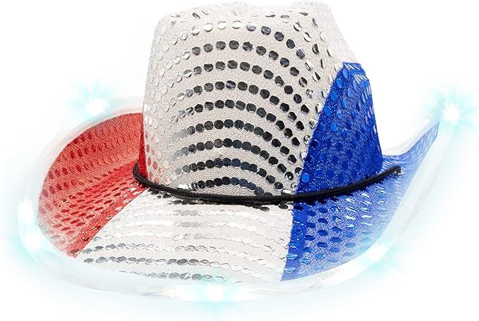 Fun Central USA Patriotic LED Light-Up Cowboy Hat in Red, White, and Blue American Flag Colors | ... | Amazon (US)