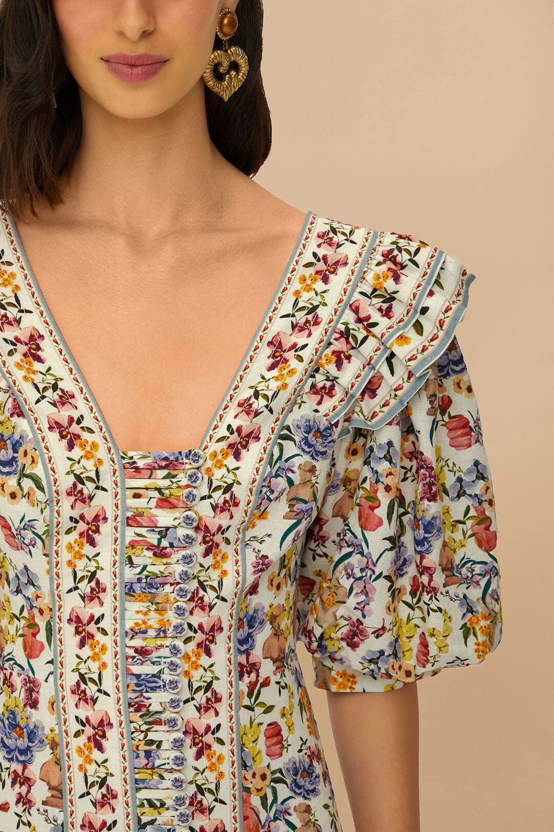 Off-White Greek Garden LENZING™ ECOVERO™ Euroflax™ Mini Dress | FarmRio (US)