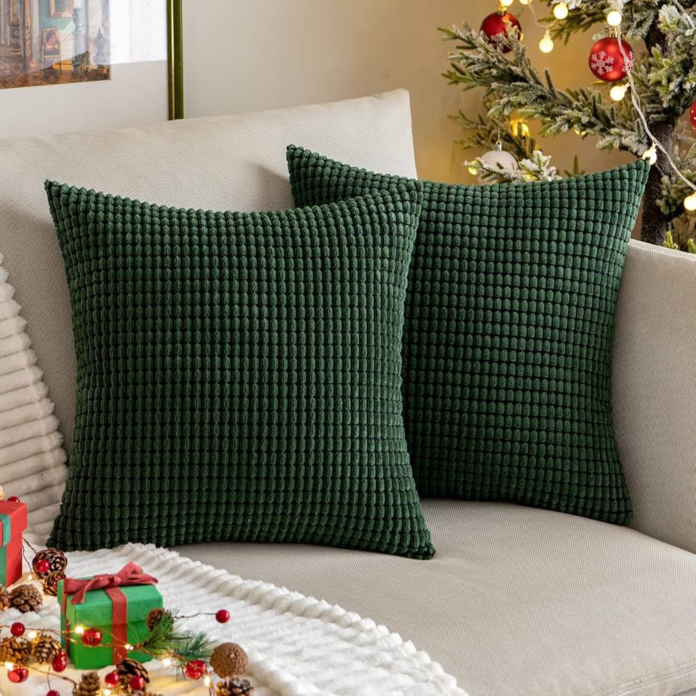 MIULEE Pack of 2 Christmas Pillow Covers 20 x 20 Inch Dark Green Super Soft Corduroy Decorative T... | Amazon (US)