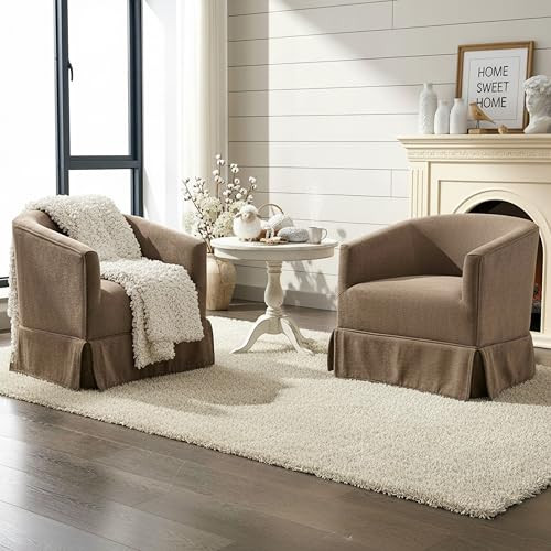 Swivel Accent Chairs Set of 2, Barrel Chair, Skirted Base, Brown | Amazon (US)
