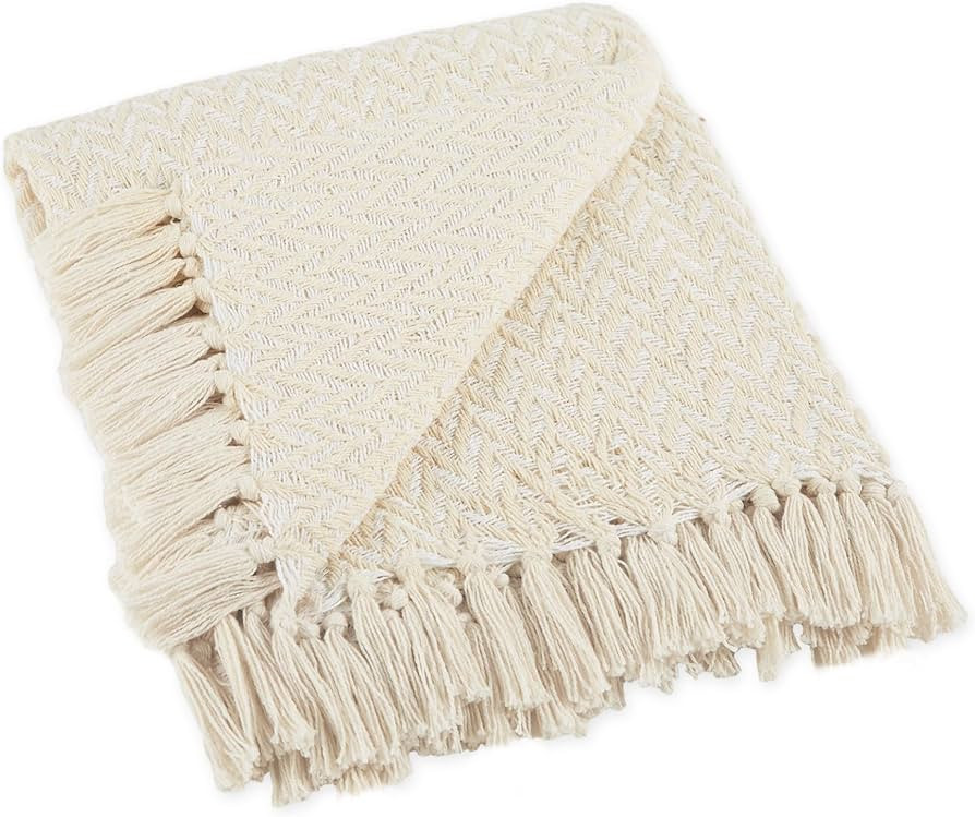 DII Modern Zig Zag Throw Blanket Woven Cotton, Hand-Knotted 2.5" Fringe, 50x60, Natural | Amazon (US)