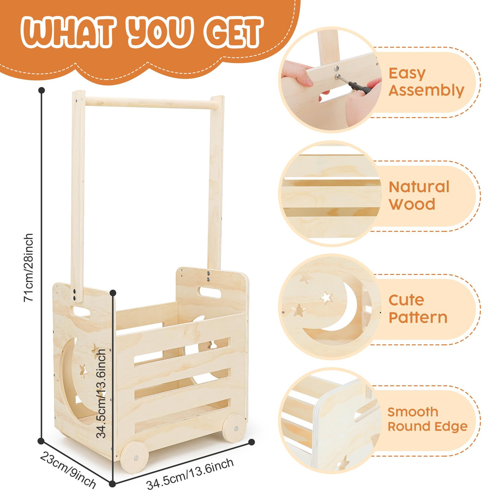 Wooden Baby Shower Crate Closet with Wheels & Higher Handle, Pushable Baby Shower Gifts Baby Bask... | Amazon (US)