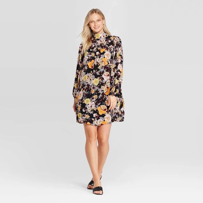Women's Long Sleeve Mock Turtleneck Front Button-Down A Line Mini Dress - Who What Wear™ | Target