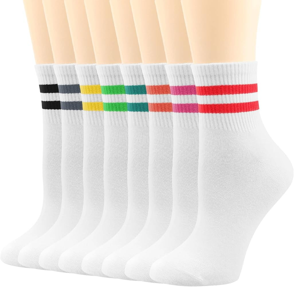BIVOLU Womens Crew Socks Cotton Running Athletic Socks Casual Cute Striped Sports Ankle Socks for... | Amazon (US)